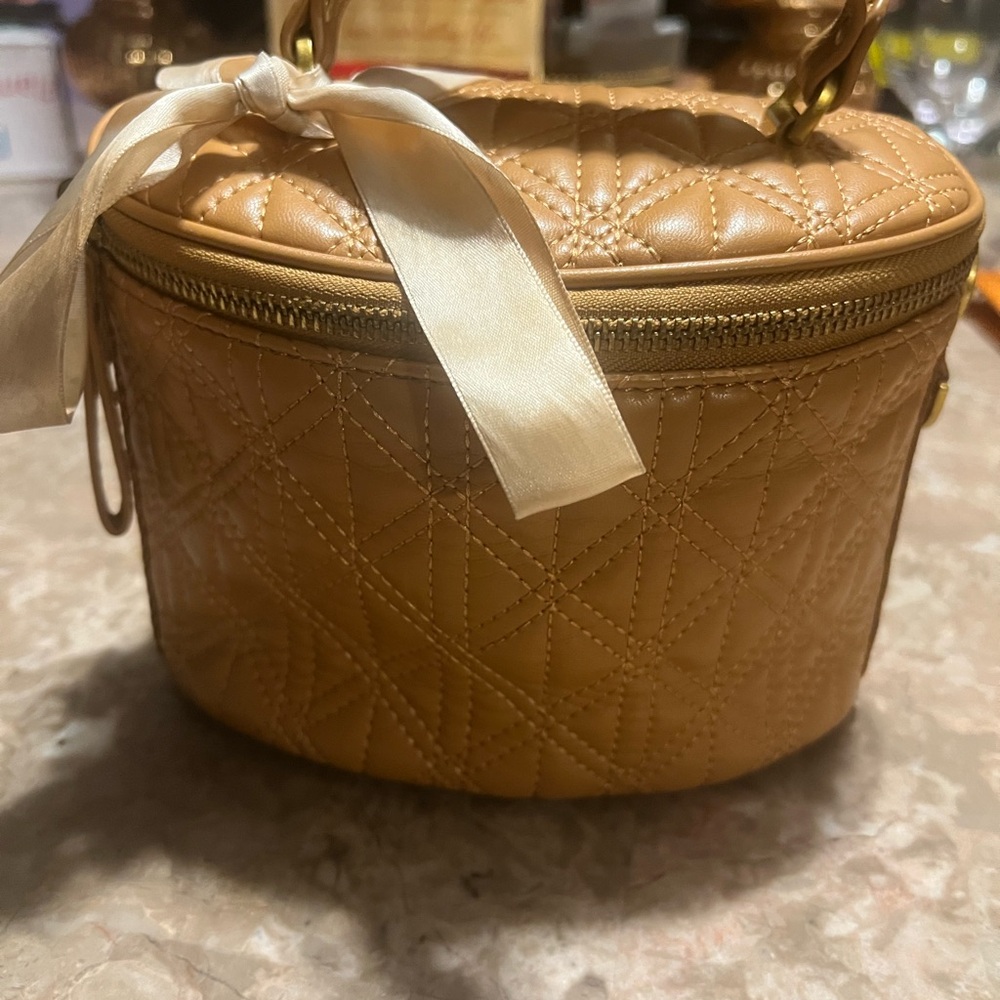 Zara Quilted Tan Cosmetic Bag